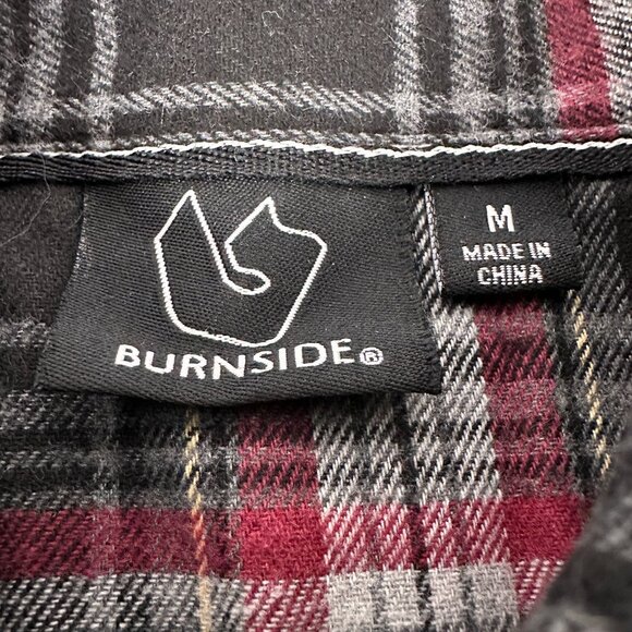 Burnside Mens Plaid Flannel Shirt Medium Black Red Check Button Down Long Sleeve - Picture 3 of 5